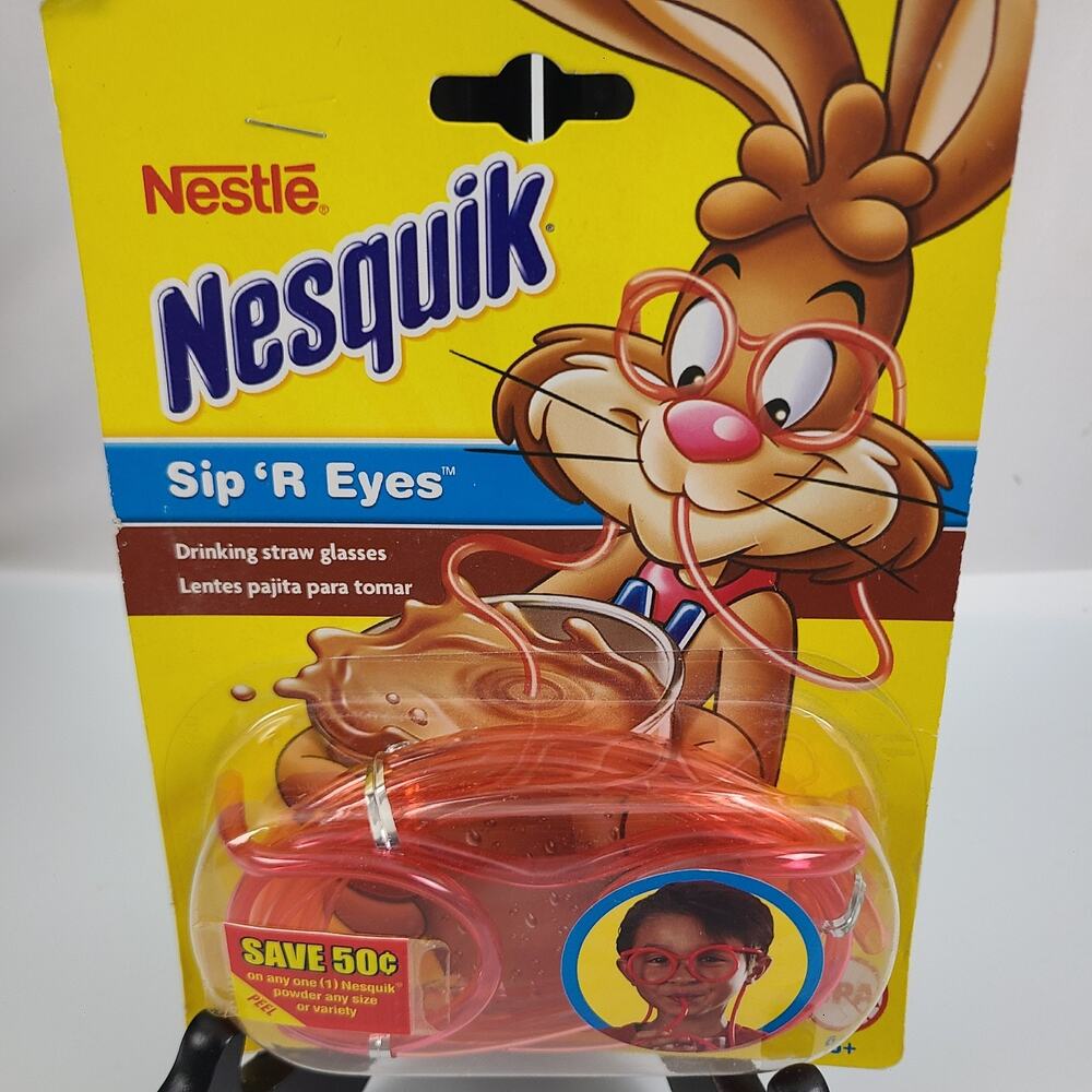 Nestle Nesquik Sip‎ 'R Eyes Drinking Straw Glasses Red Brand New
